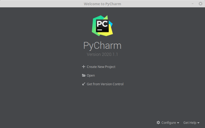 PyCharm Welcome Screen